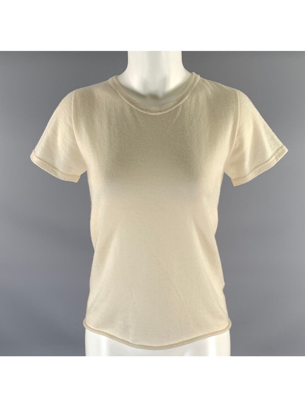 MAJESTIC FILATURES Size S Cream Roll Hem Cashmere T Shirt